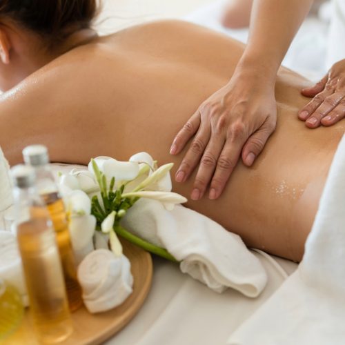 Aromatherapy massage with calming scents and essential oils